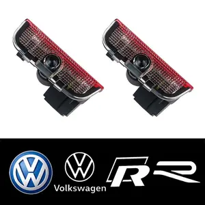 2Pcs Car Logo LED Door Welcome Light Laser Projector Lamp Ghost Shadow Light For Volkswagen New VW Golf R Rline Scirocco Beetle Passat Polo Touareg Jetta Auto Accessories Car Door Projector Lights