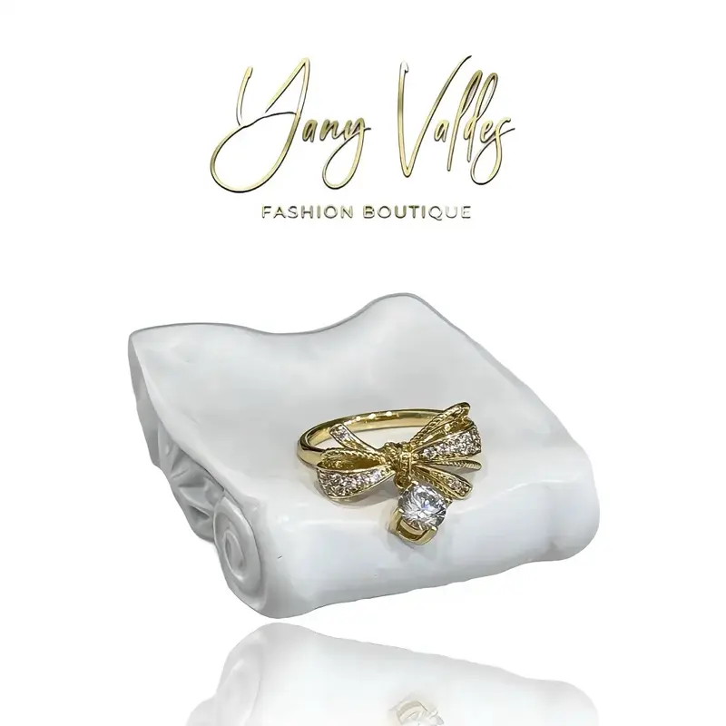 Bow Ring with CZ Stone Gold Plated Design