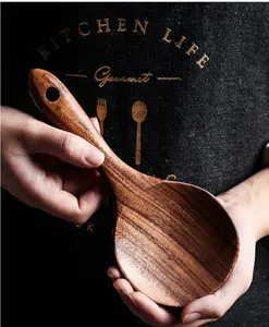 1pc Teak Wood Rice Spoon, Rice Paddle Scoop, Wooden Kitchen Spoon, Ladle, Tablespoon, Big Serving Spoon, Wooden Kitchen Utensil Tableware