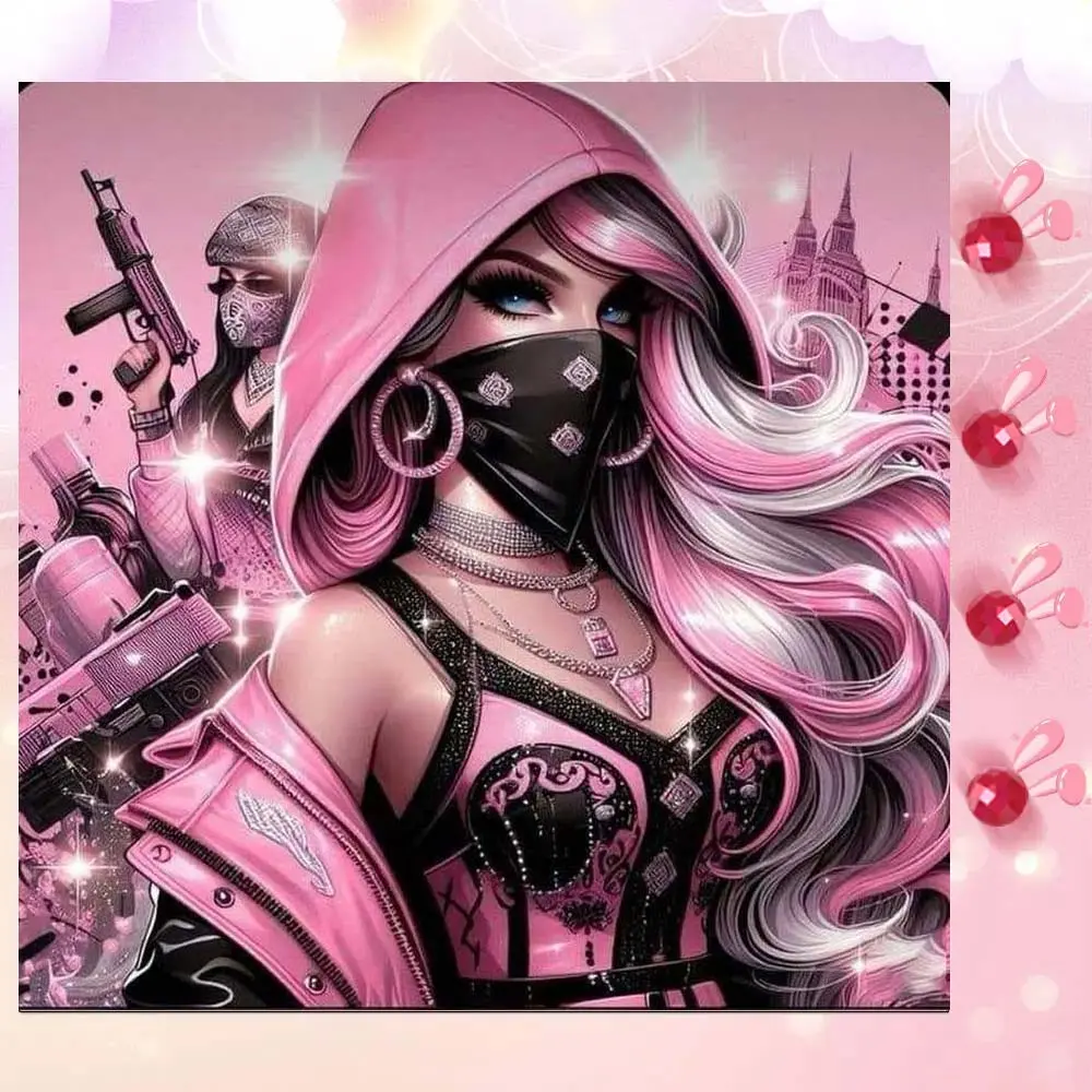 5D DIY Full Drill Round Diamond Painting - Diamond Art Craft Painting Kit Pink Style, European Punk Mosaic, Canvas - DIY Decorative Painting, Home Wall Decor, Suitable for Halloween and Christmas, Birthday and Anniversary Gifts, Diamond Painting Kits