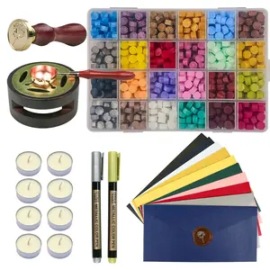 Wax Seal  Kit,  Wax Seal kit with 24 Colors 624 count Beads, Metallic Pens, Warmer, Spoon and  Candles, for Wedding Invitation, Letter Envelope,  & DIY Crafts