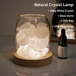Home Aromatherapy Stones – 500g White Crystal Stones in Glass Jar, with USB Plug-in Light Base and Premium Gift Box