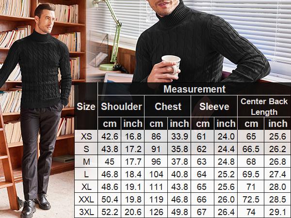 Coofandy Men's Slim Fit Turtleneck Sweater Casual Twisted Knitted Pullover Sweaters Classic Long Sleeve Elastic Red Cable-Knit Pullover for Fall Winter