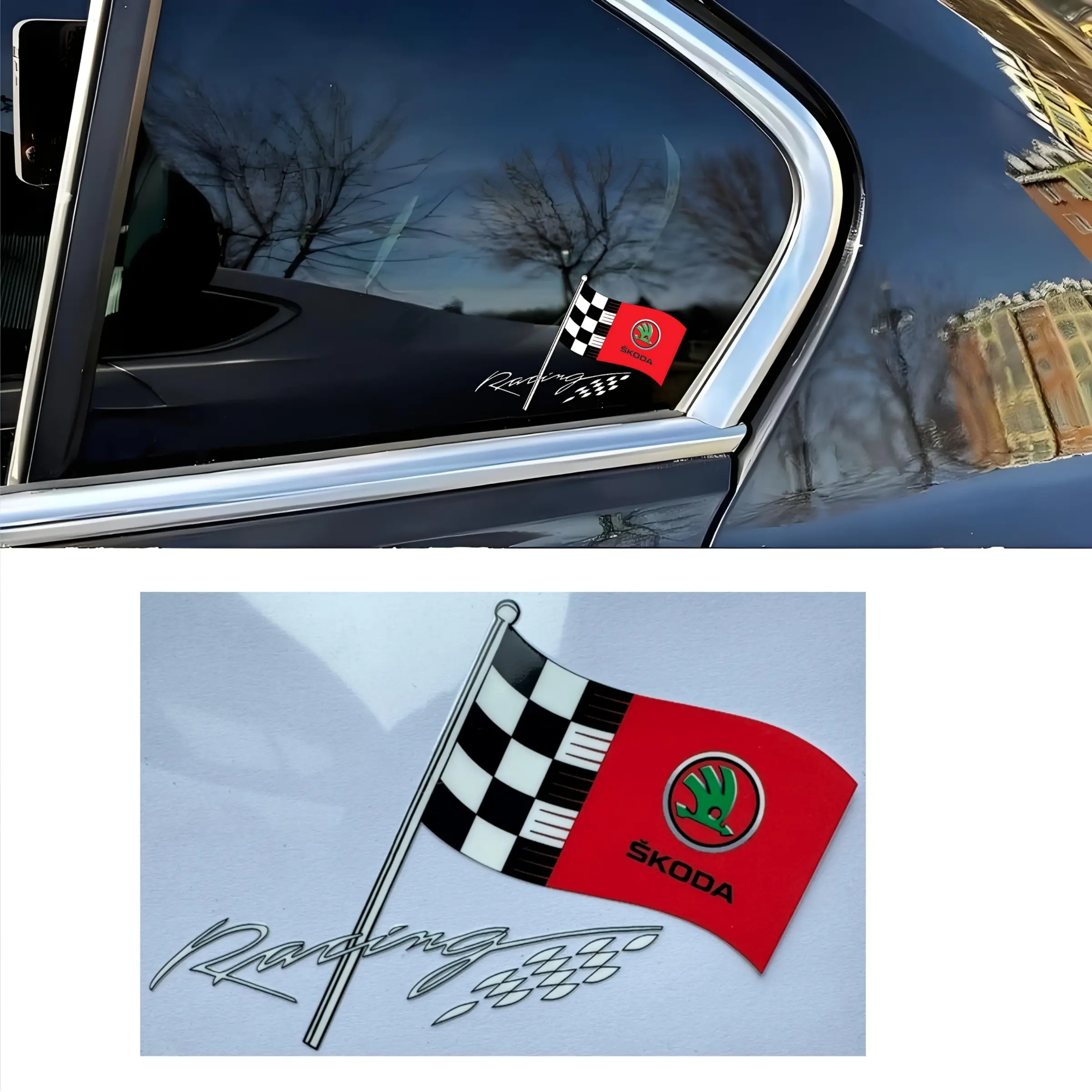 1 PCS car sticker racing flag Skada car logo badge decoration sticker suitable for Skoda VRS Octavia FABIA KAMIQ KAROQ KODIAQ RAPID SUPERB car styling accessories