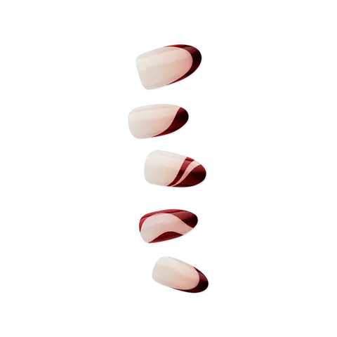 Impress Design No Glue Fake Press On Nails - Vision | French Design, Red, Medium, Almond, Manicure