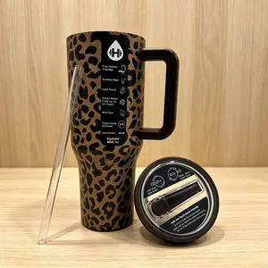 HydroJug 40oz Leopard Print Insulated Tumbler with Handle, Keeps Cold and Hot for Hours, Stainless Steel Travel Cup, Leak-Proof, BPA-Free, Fits Cup Holders, for Iced Coffee, Car, Office Drinking Water Bottle outdoorfun