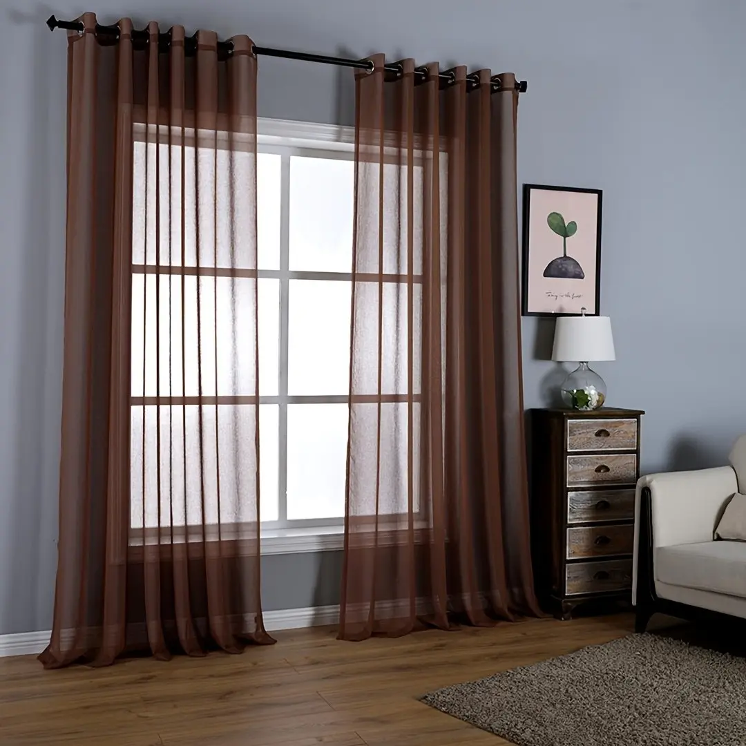 Modern Minimalist Coffee Color Sheer Window Curtain, Top Hole Ring, Soft Drape, Window Drapes, Home Decoration Curtain, Elegant Home Decor for Living Room Bedroom Balcony