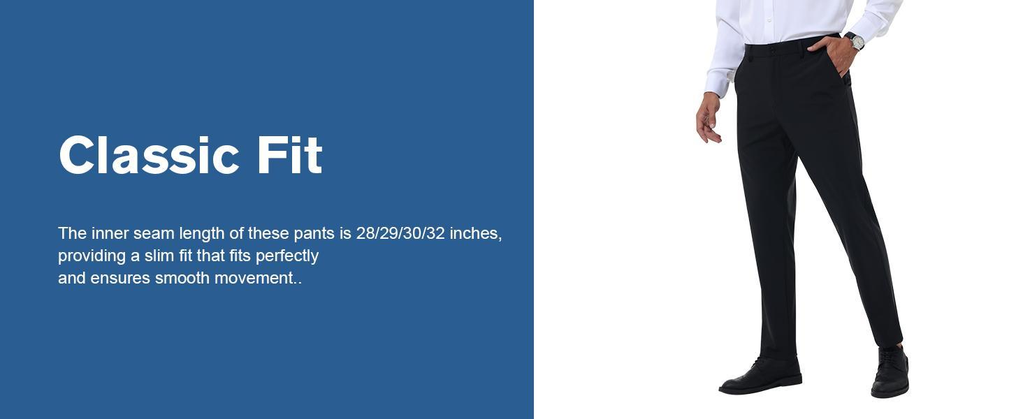 AMZPURE Men's Formal Stretch Menswear Pants - Flat Front, Wrinkle Free, Elastic Waistband, Office-Ready Look for Office Work Sohochic Style