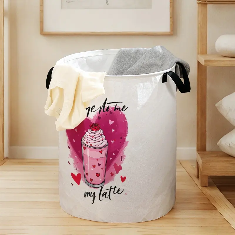 Valentine Heart Ice Cream Rose Print Cute Laundry Basket with Handle, Durable Halloween Foldable Storage Basket, Large Capacity Toy Organizer