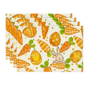 Artoid Mode Dots Bunny Carrots Eggs Easter Placemats Set of 4, 12x18 Inch Spring Table Mats for Outdoor Home Party Kitchen Dining Decor