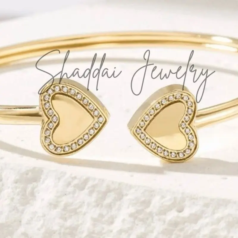 Stainless Steel Heart Flex Bracelet with Rhinestone Accents for Women