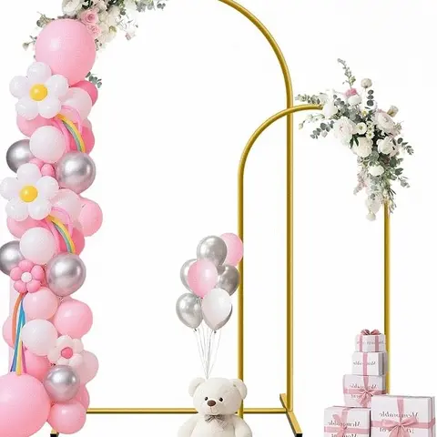 Gold Spandex Door-Style Metal Backdrop Frame Stand (5.9×2.6ft/6.6×3.3ft) - Rust-Proof, Twist-Resistant, Snap Assembly, Balloon Column Stand, Wedding Decor, Indoor/Outdoor Festive Supplies for Birthday, Christmas, Baby Shower