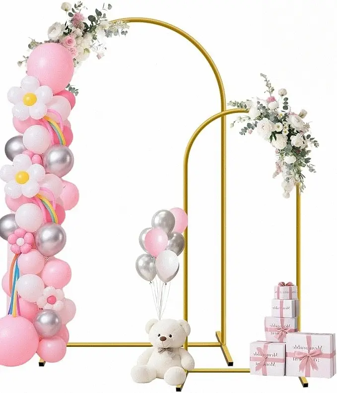Smooth Gold Metal Arch Backdrop Frame Stand - 5.9×2.6ft/6.6×3.3ft Photo Balloon Arch, Balloon Column Stand, Decor Accessories for Wedding, Baby Shower, Indoor Outdoor Home Festive Party Supplies