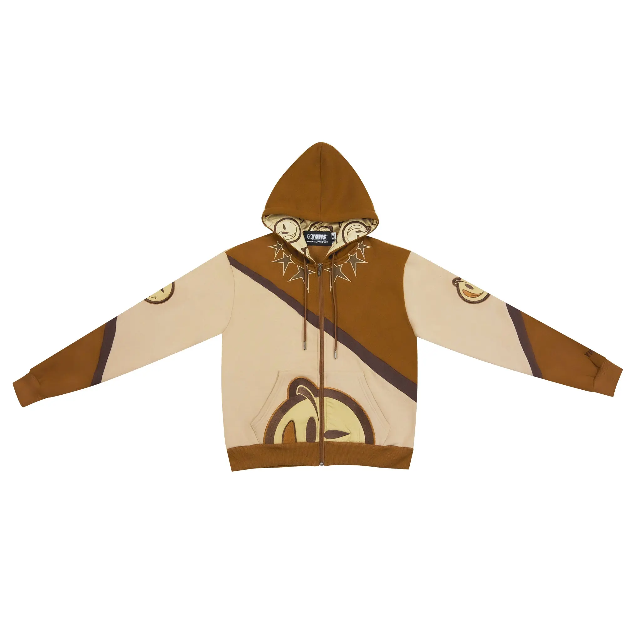 YUMS Big Y Cinnamon Roll Hoodie - Brown Streetwear Zip Up Sweatshirt Fashion