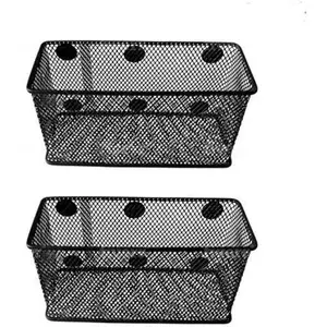 Magnetic Basket Set of 2 - Mesh Organizer and Holder on White Board for Dry Erase Markers or in Locker - Magnet Shelves for Refrigerator - Pen Holder or Desk Storage for Office (Black-2 pcs)