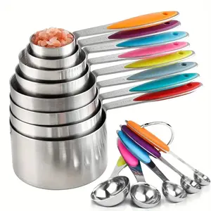 Set of 13 Cups and Spoons, Includes 8 Stackable Measuring Cups & 5 Small Spoons, Stainless Steel, Ideal for Cooking & Baking, Kitchen Measuring Utensils