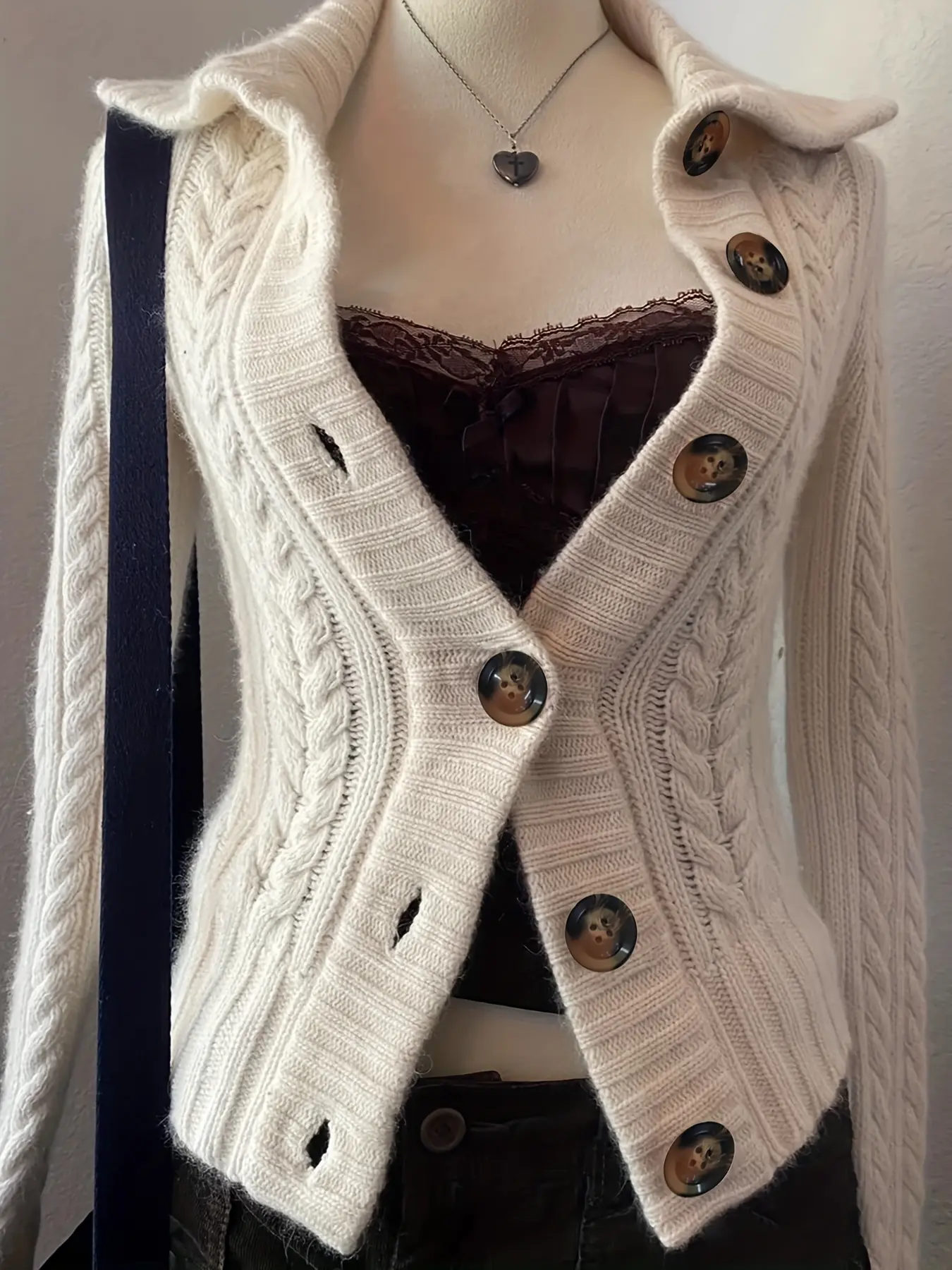 Women's Vintage Knitted Long Sleeve Waist Cinching Cardigan, Large Lapel Single Row Button Sweater, Fall & Winter Casual Slim Fit Top