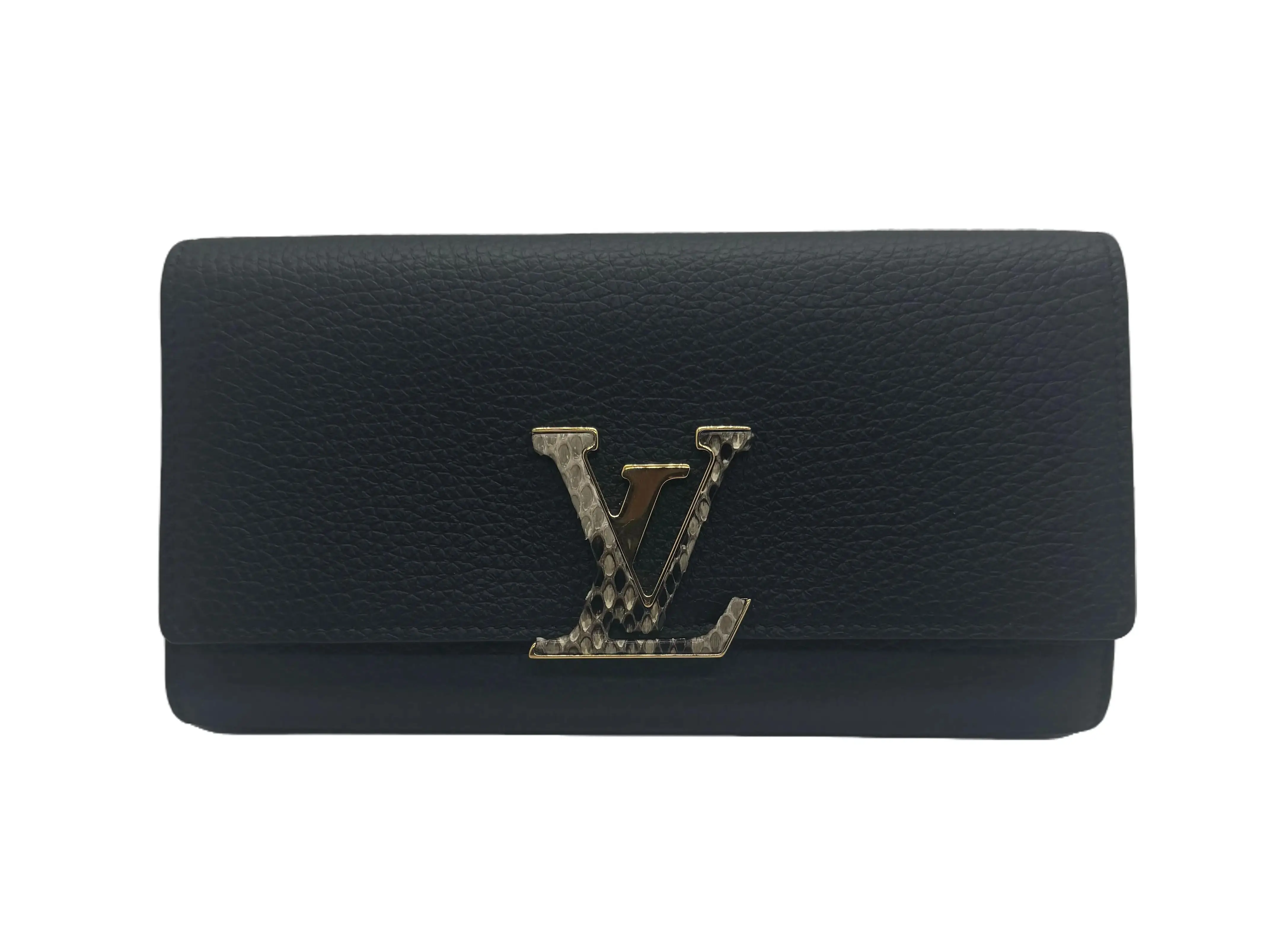 Pre-owned Louis Vuitton Taurillon Leather small leather goods Capucines Wallet in Black Taurillon Leather