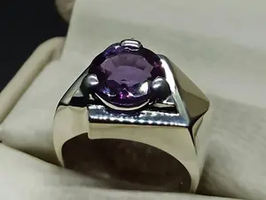 Round Cut 5 Carat Lab Alexandrite Sterling Silver 925 Handmade Men's Designed Ring