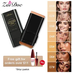 Zaidoc 7-color Dual -Ended Concealer Foundation Stick, 2-in-1 Long-Lasting Foundation and Concealer with Brush, Creamy Full Coverage for Dark Circles & Blemishes, Hydrating Olive & Camellia, 2.09 Oz
