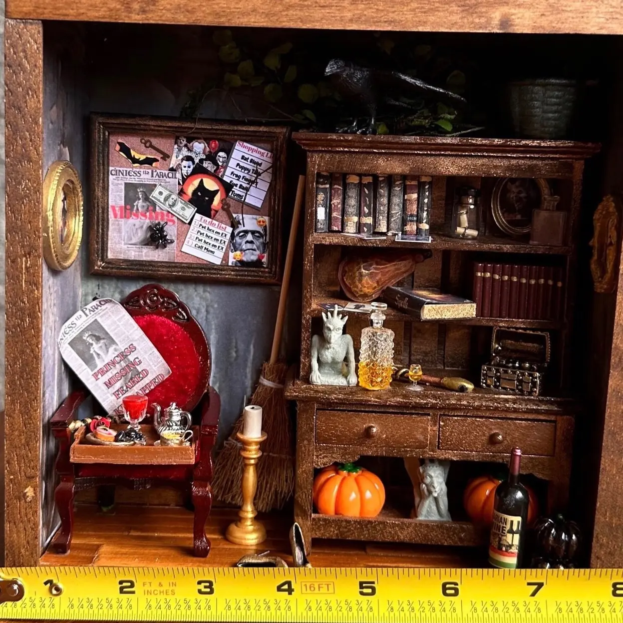 Miniature haunted room box spooky  dollhouse display 1:12 scale 3D wall hanging miniature witches den dollhouse wall art Halloween decoratio