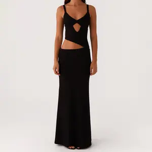 Women Summer Dress Cut Out V Neck Spaghetti Straps Bodycon Long Dress Summer Party Cocktail Wear