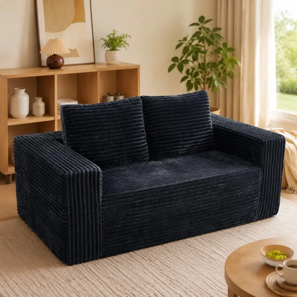 Littleox 63 Inch Loveseat No Frame Compressed Sofa, High Density Sponge Upholstered Premium Corduroy Couch, Comfortable Seating for Bedroom Office Small Space