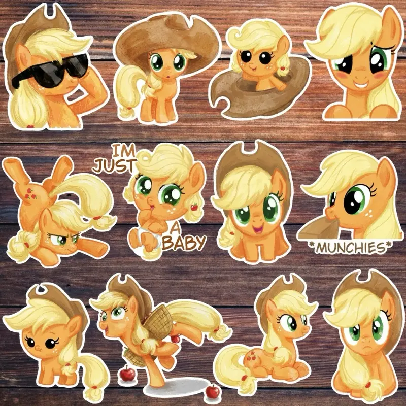 Silly Applejack My Little Pony Sticker Pack (12 Pcs), Funny Applejack Stickers, Cute MLP Stickers, Waterproof Stickers for PC, Meme Sticker