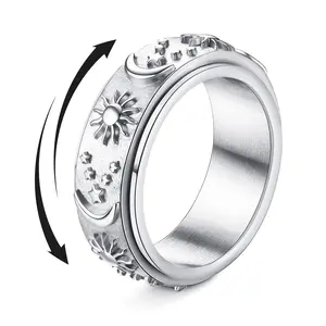 Stainless Steel Spinner Rings Fidget Band Rings Moon Star Anxiety Rings for Women Men