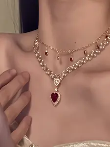 Elegant Heart Pearl Necklace Set, Women's Luxury Layered Pendant Chain Jewelry, Stylish Accessory for Special Occasions