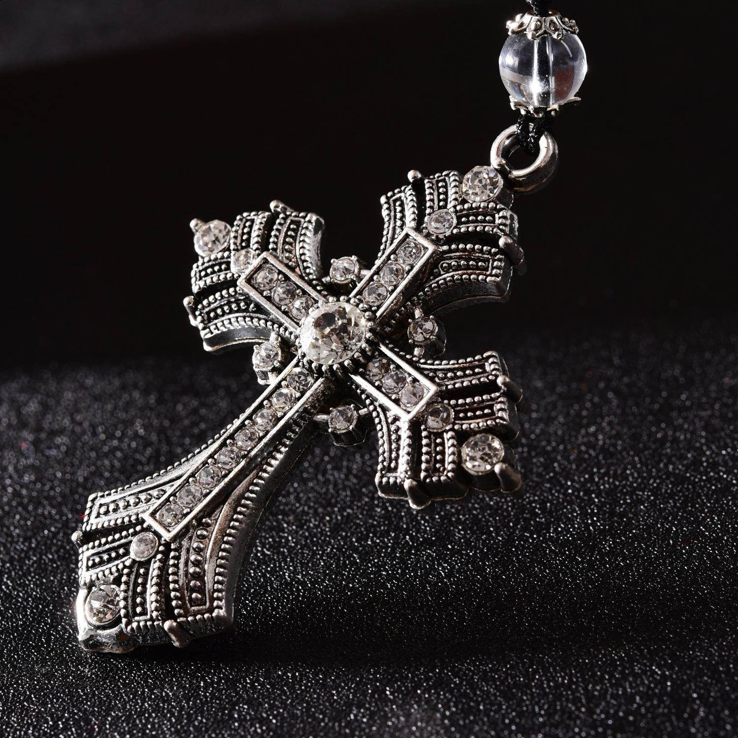 Alloy Crystal Diamond Pendant, Cross Car Ornament, Peace Pendant, Car Interior Decoration