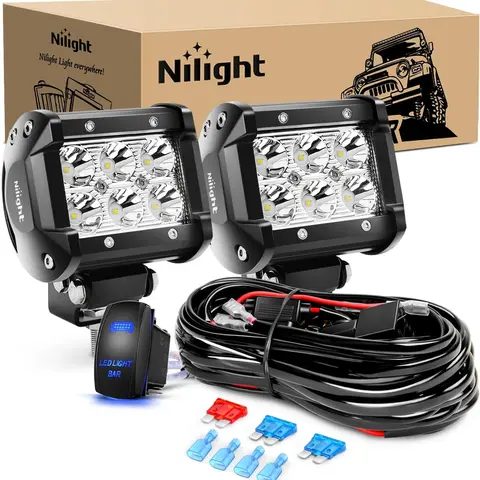 Nilight 2PCS 18W Spot LED Work Lights - 9-30V DC, 12V 5Pin Rocker Switch, Aluminum Off-Road Wiring Harness Kit, 45° Aim Control, 1260lm, Heat Dissipation, -40~85°C, for Trucks/SUVs, Led Car Lights, Motorcycle Exterior Components