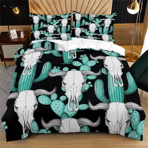 Western Style Cow Skull Bedding Set, Includes Duvet Cover & Pillowcases, Perfect Gift for Teen Girls Bedroom Decor