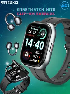 EFFEOKKI D12 Smartwatch with Clip-On Earbuds 2-in-1 Wireless Fitness Tracker Heart Rate Monitor Calls Music Notifications Multi-Sports NFC for Android iOS Perfect Gift