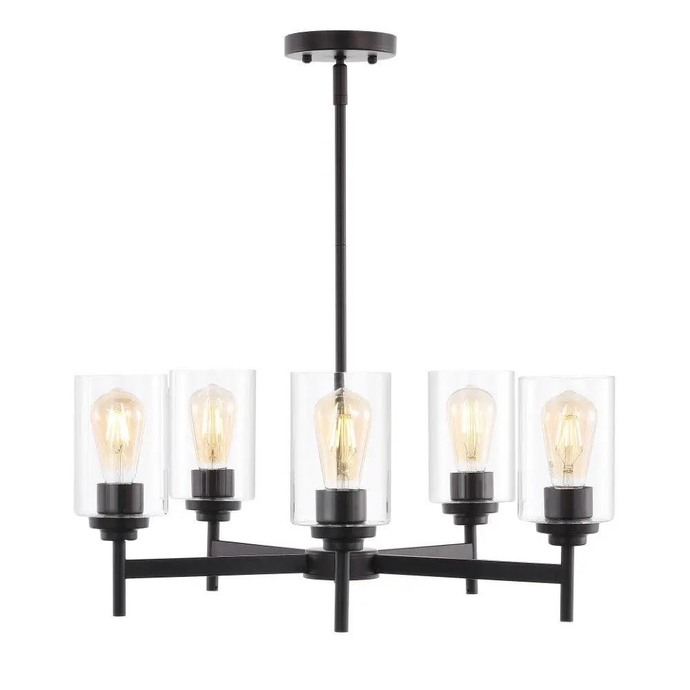 JONATHAN Y Orpheus 24" Farmhouse Industrial Iron Cylinder LED Chandelier