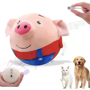 Interactive Dog Toys, Active Moving Pet Plush Toy, Rechargeable Jumping Squeaky Dog Ball Toys with Recording and Music Modes& Talking, Washable Cartoon Pig Plush Toy for Dogs Puppies