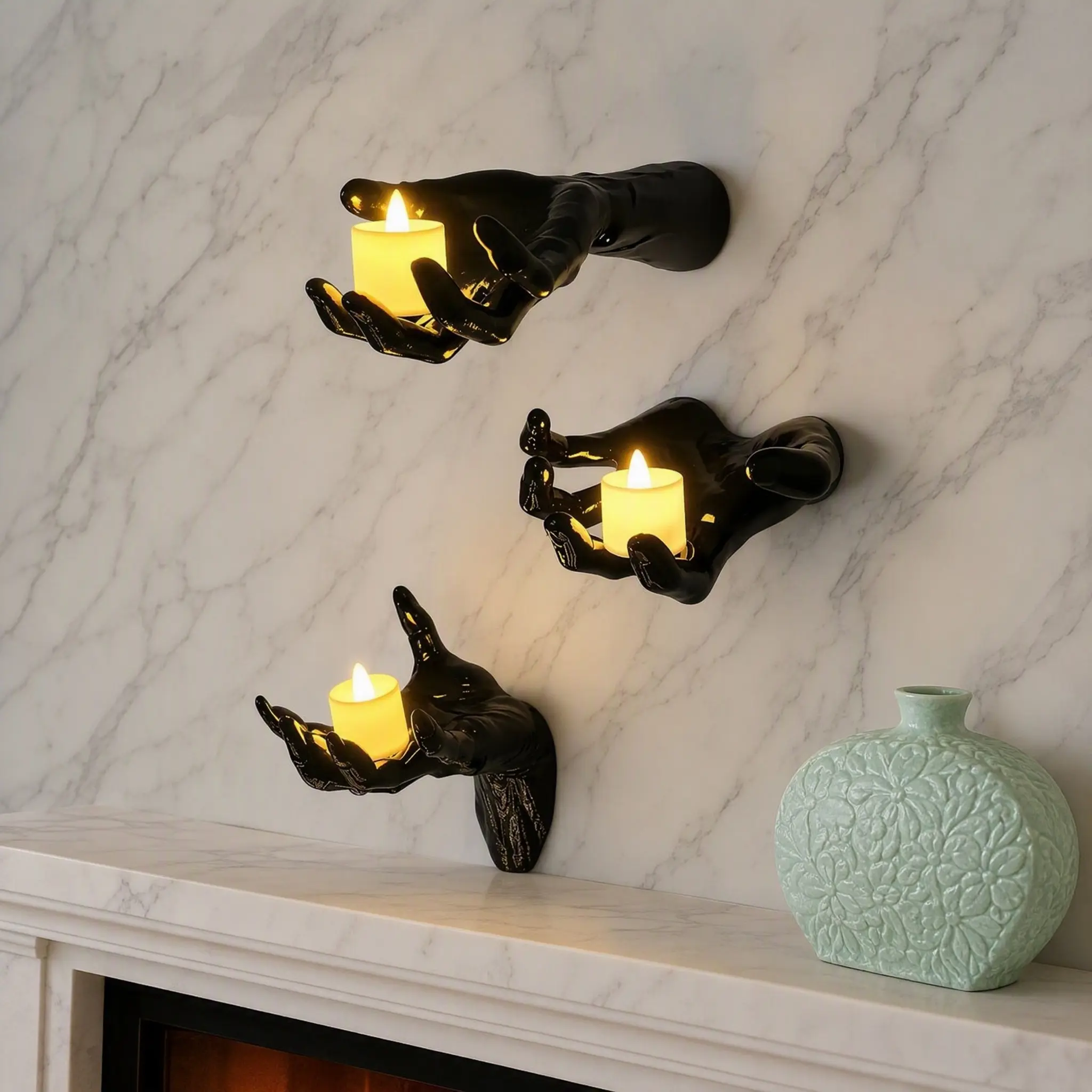 Halloween Decorations, Wall Mounted Creepy Reaching Hands with Lighted Candles, Life-Sized Horror Hands for Gothic Wall Decorations, Scary Halloween Decorations Indoor,Easterhalloween - MM2