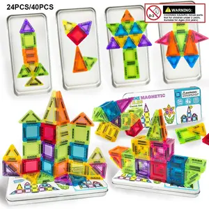 Mini Magnetic Tiles, one box (24PCS/40PCS) Magnetic Building Blocks ,Easy to carry ， Magnet Toys Travel Size On-The-Go Construction Set STEM Travel Toys for Boys and Girls Ages 3+