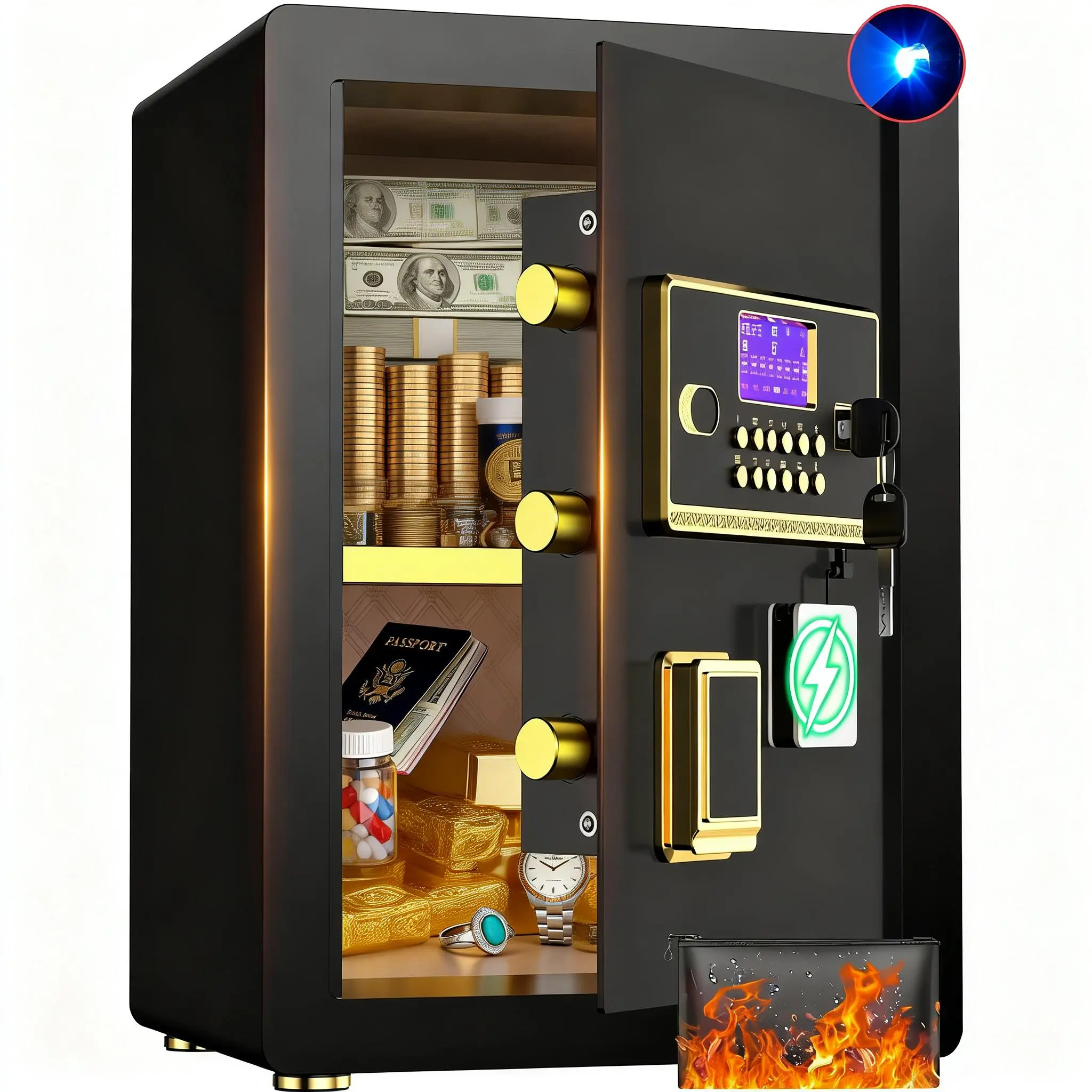 ACTIGER Large Anti-Theft Safes - Adjustable Shelf, Digital Keypad, Electronic Lock, LED Lights, Smart Alarm, Dual Security, Fireproof Bag, Inner Locking Cabinet for Home, Office summerwins, Safe Box, Home Security System