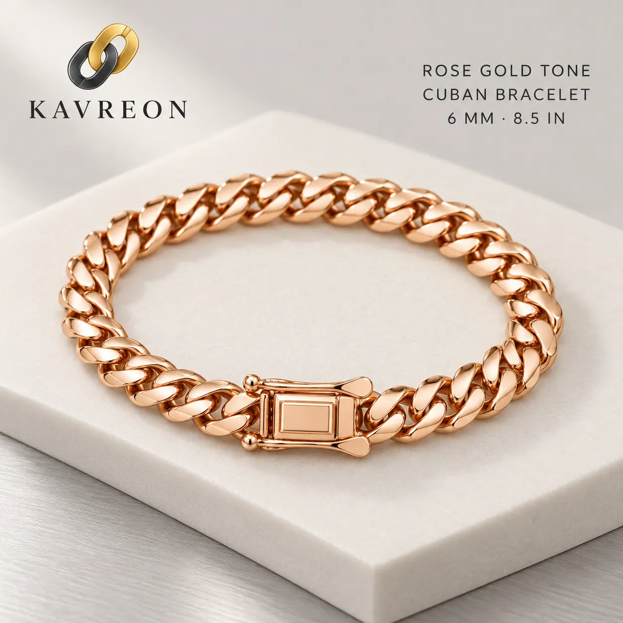 #19 dragon 14K Gold Vacuum Plated Stainless Steel Miami Cuban Link Bracelet, Dragon Clasp, Unisex Jewelry, Rose Gold Color, 6mm x 8.5inch