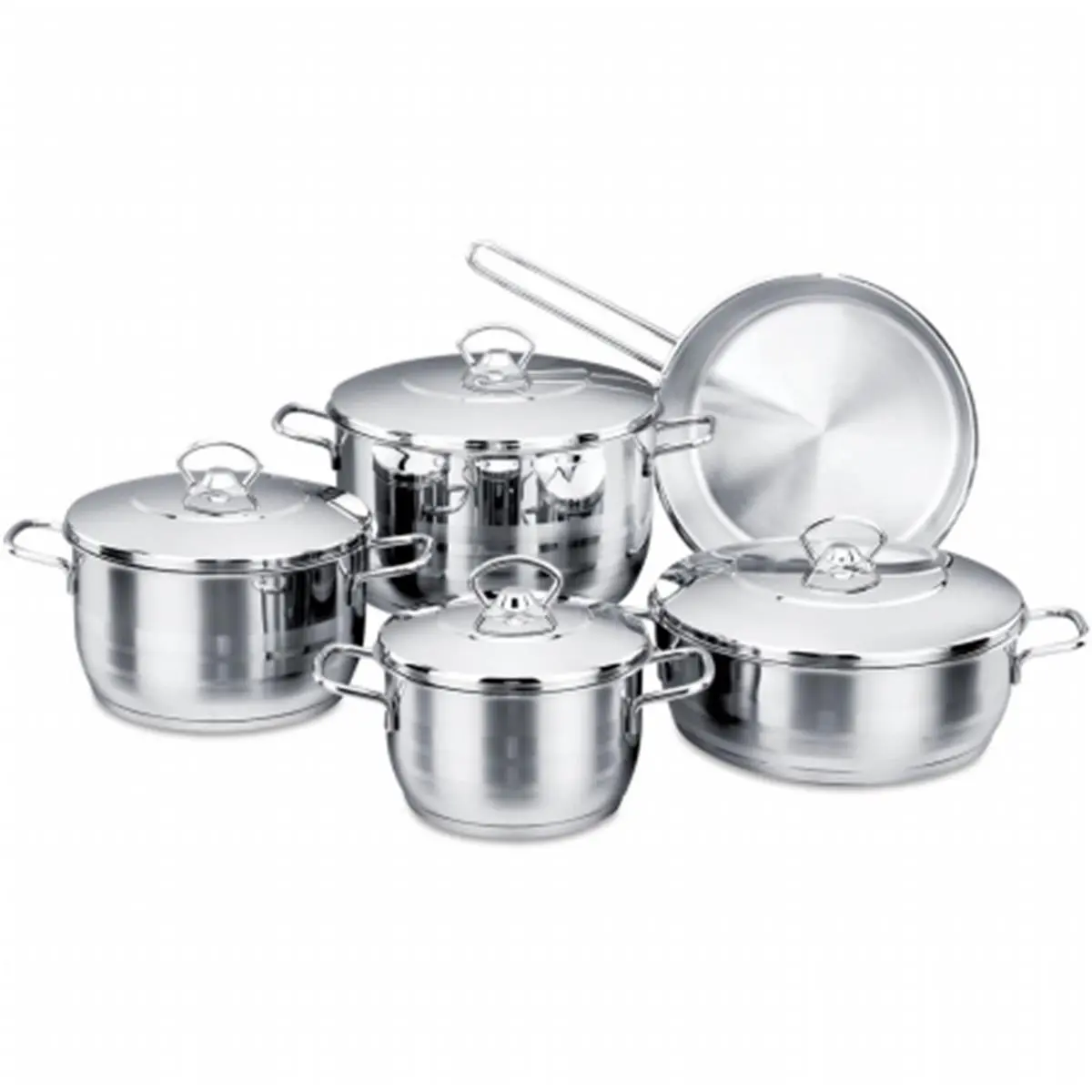 YBMHome A1900 Solid Stainless Steel Encapsulated 9-Piece Cookware Set, Including Pots, Fry Pans and Lids, Lid, Solid Stainless Steel Cookware Sets