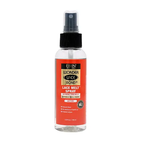 Ebin New York Wonder Lace Bond Melting Spray, Mega Strong Hold Hair Product with Silk Protein for a Seamless Finish, Sweet Fruity Acai Berry Scent, 3.39oz / 100ml, Hair Products, Moisture, Hydrolyzed Silk, Protection Edges, Extra Strong Hold, Hair Care
