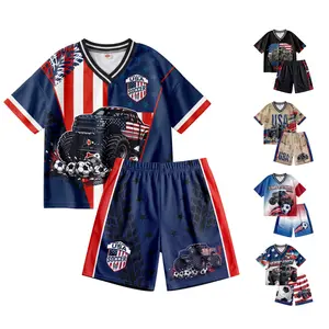 Monster Truck Kids Soccer Jersey Athletic Sports Shirt with Short Set 2026 USA Independence Day Breathable Light Weight Training Uniform 4th Of July Teen Boy Mystery Outfit 250th football