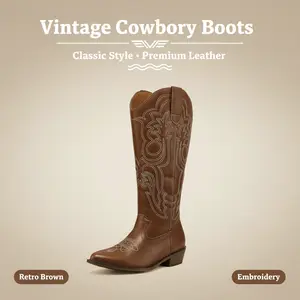 Mysoft Women's Embroidered Western Mid-Calf Boots, Pointed Toe Chunky Heel Winter Shoes, Womensfashion Cowboy Boot, Valentine's Day Gift for Women Footwear