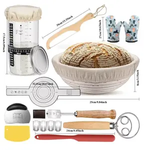 Sourdough Journey Bread Making Supplies - Bakeware Pastry Utensils Aluminium Basket Cover Plastic Rattan Round