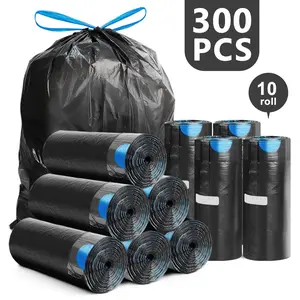 YUFEIDA Small 4-Gal Plastic Trash Bags, 300/150 Pack Drawstring (Quick-Tie) Home Supplies, Leak-Proof, Odorless, Unscented, Waterproof, Tear-Resistant Disposable Bin Bags for Bathroom, Pet Waste, Trashbags