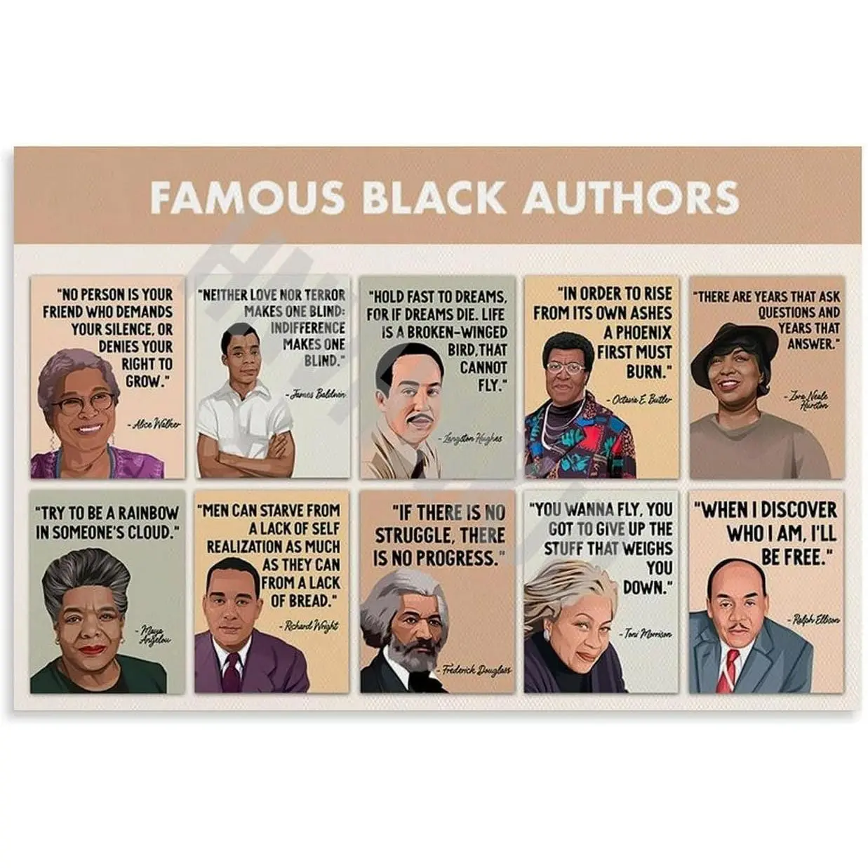 36x24 in (90x60 cm) Unframed Black History Canvas Wall Poster - Colorful Artistic Famous Black Authors Literary Quotes Decor, Tube-Packaged Home Decor for Bedroom, Kid Room, Ideal Gifts