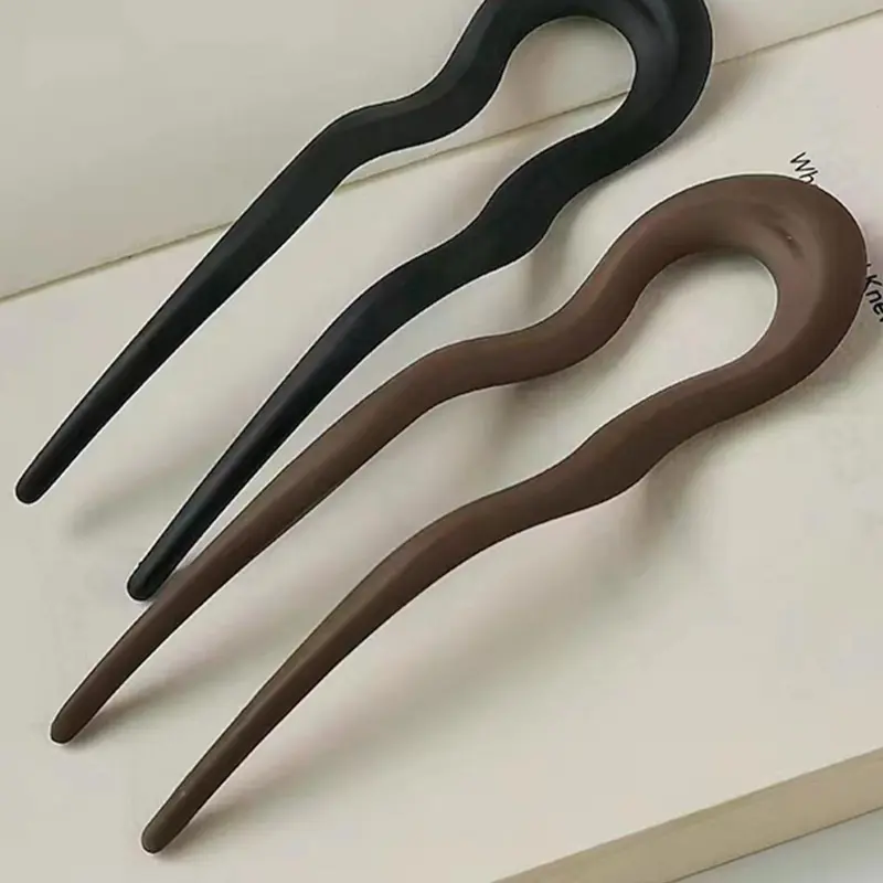 2pcs Simple Solid Color Retro U-shaped Wave Design Hair Pin, Suitable For Bun Ties After Back Head, Hair Salon Styling Tools, Barrettes Resin Hair Clips, Updo Hair Accessories, Hair Decor