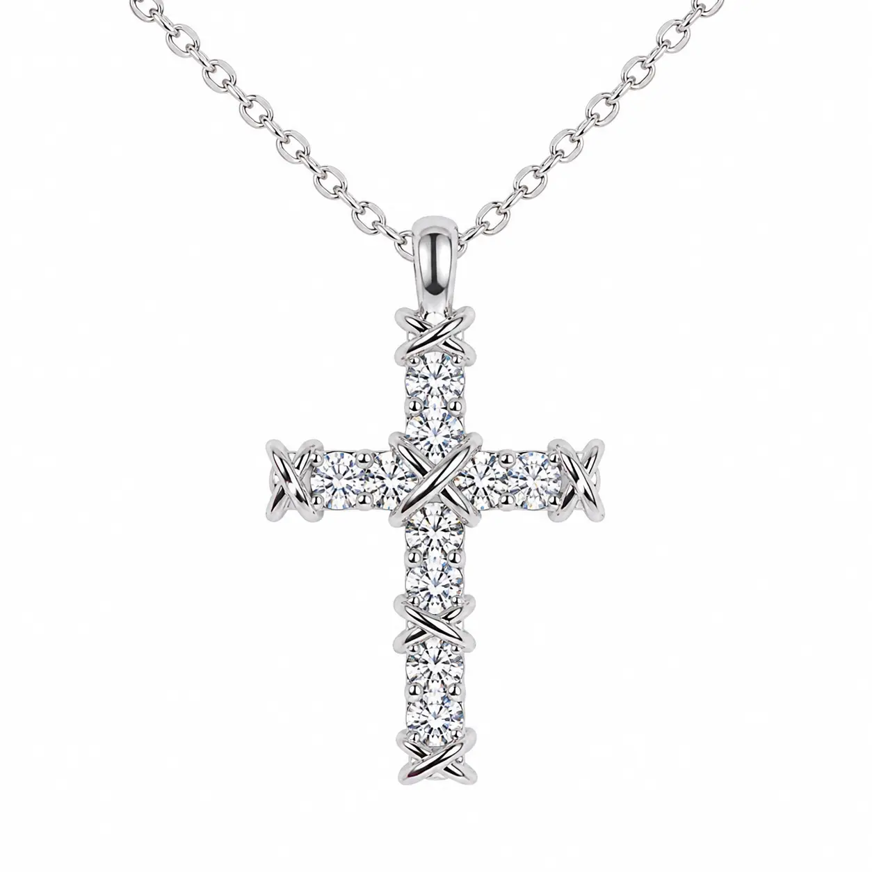 Silver cross zirconia necklace. Hypoallergenic, waterproof, tarnish-free. Perfect for baptism and religious gifts.