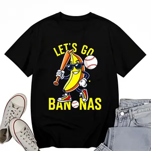 Let's Go Bananas Funny Baseball T-Shirt,Vintage Washed Oversized Banana Graphic Tee,Retro Baseball Player Cartoon Shirt,Y2K Sport Aesthetic Top,Gift for Baseball Fans,Men Women 100% Cotton Tee, Funny Baseball Lover Gift,Savannah Bananas Inspired Apparel